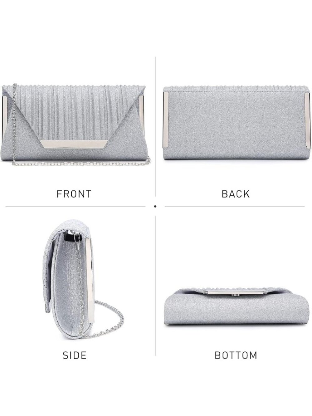 〽️ Women's Glitter Silver Evening Clutch Purse Wedding Party Cocktail Formal Bag - Picture 2 of 5